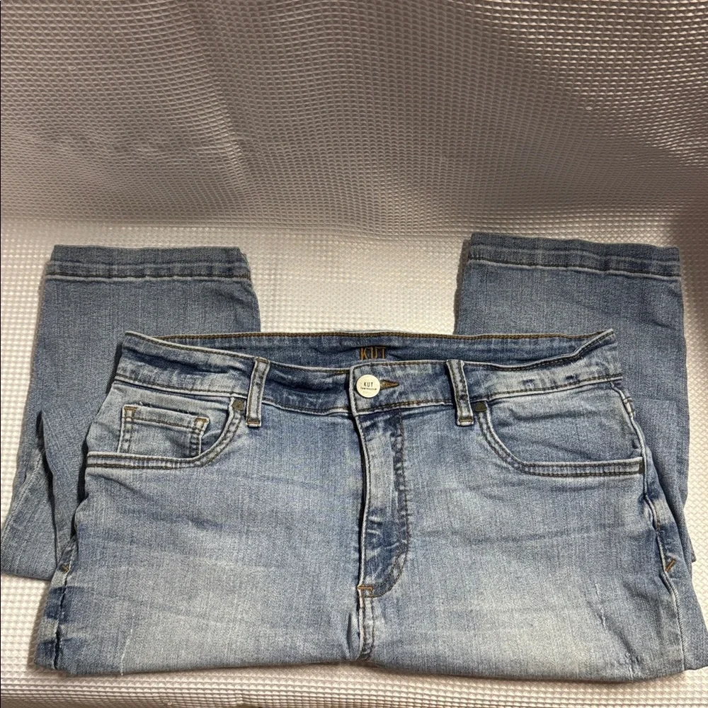 Kut From The Kloth High Rise Crop Straight Leg Jeans Light Distressed Wash Sz 10 - Picture 3 of 16
